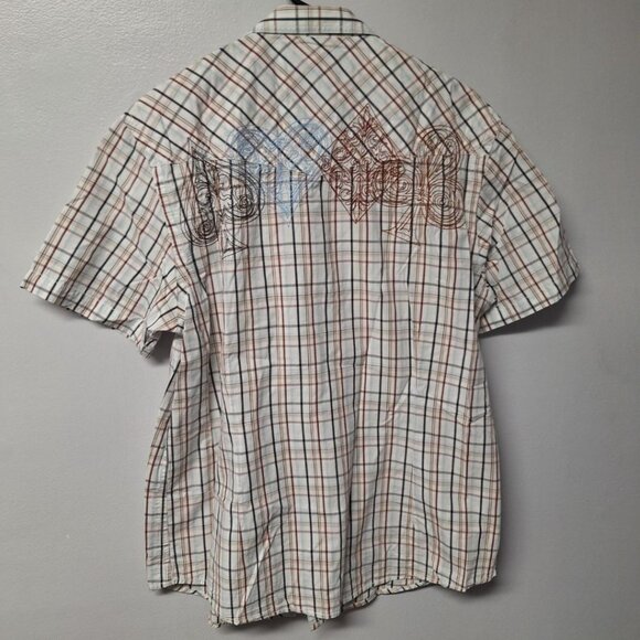 Marc Ecko Snap Down Shirt Short Sleeve Embroidered Mens Large Card Suite Poker T - Picture 2 of 13